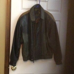 Men's Black, Tan and Green Vintage  Leather Jacket